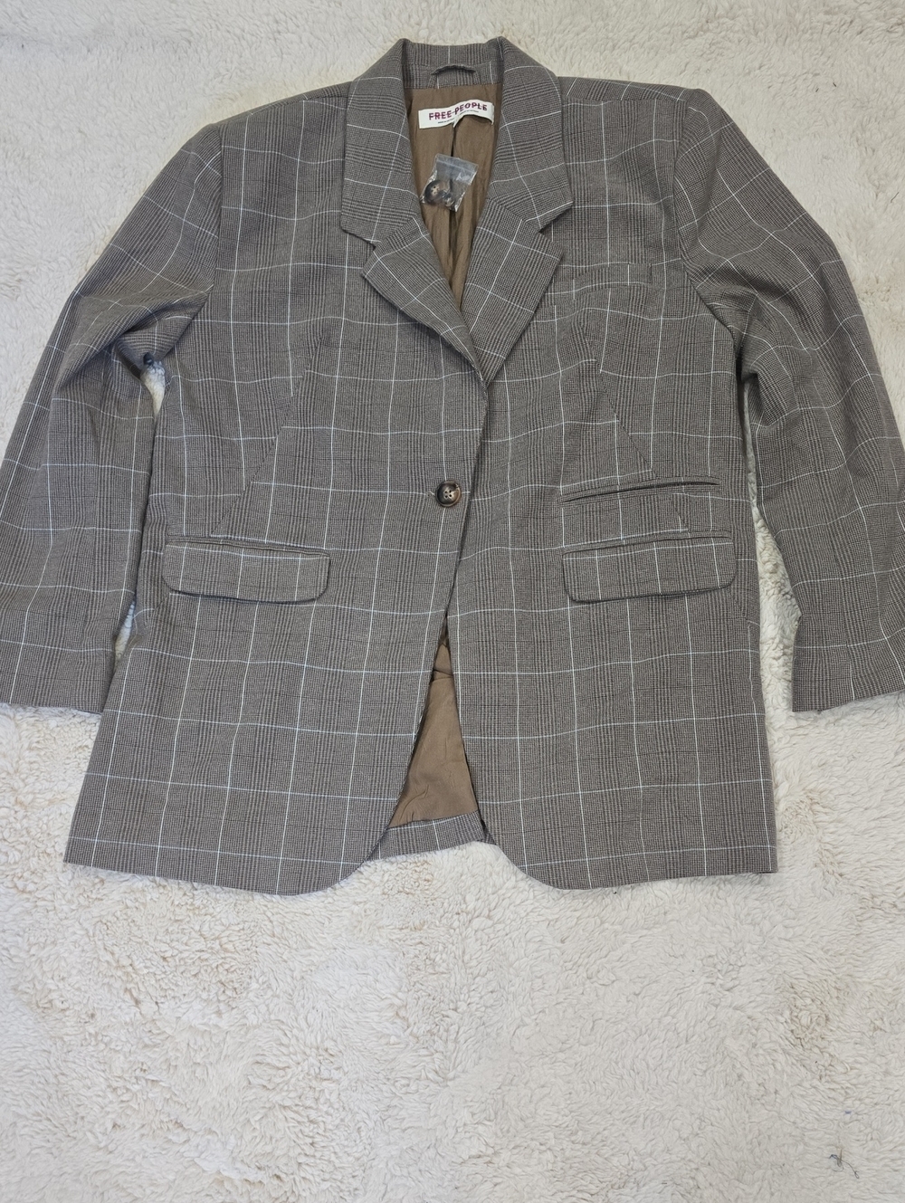 Free People Brown Gray Windowpane Blazer